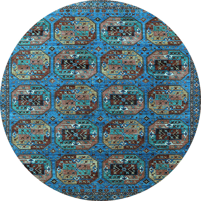 Round Machine Washable Oriental Light Blue Industrial Rug, wshurb2309lblu