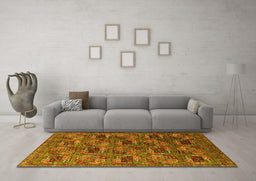 Machine Washable Oriental Yellow Industrial Rug in a Living Room, wshurb2309yw