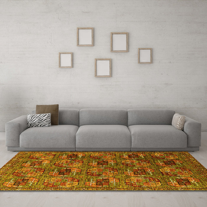 Machine Washable Oriental Yellow Industrial Rug in a Living Room, wshurb2309yw