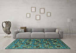 Machine Washable Oriental Turquoise Industrial Area Rugs in a Living Room,, wshurb2309turq