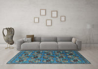 Machine Washable Oriental Light Blue Industrial Rug, wshurb2309lblu