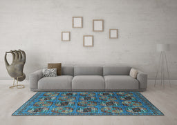 Machine Washable Oriental Light Blue Industrial Rug in a Living Room, wshurb2309lblu
