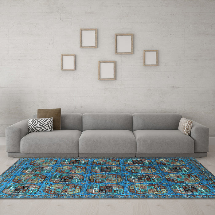 Machine Washable Oriental Light Blue Industrial Rug in a Living Room, wshurb2309lblu