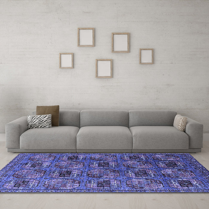 Machine Washable Oriental Blue Industrial Rug in a Living Room, wshurb2309blu