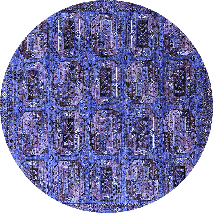 Round Machine Washable Oriental Blue Industrial Rug, wshurb2309blu