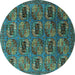 Round Oriental Turquoise Industrial Rug, urb2309turq