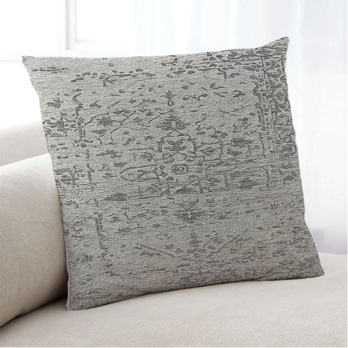 Lifestyle Image of Mid-Century Modern Urban Square Pale Silver Gray Throw Pillow, 18 inch by 18 inch, pwurb230