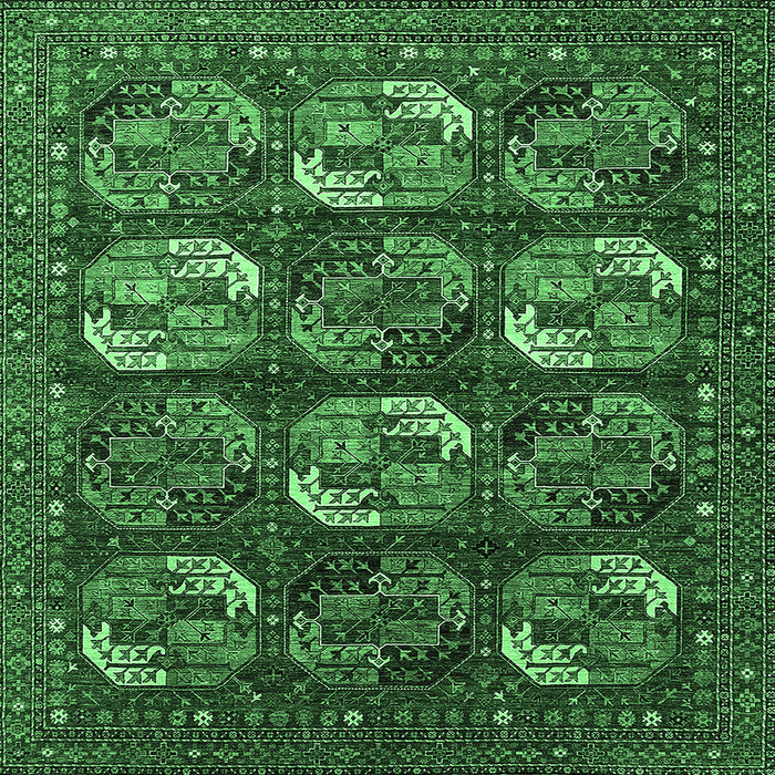 Square Machine Washable Oriental Emerald Green Industrial Area Rugs, wshurb2310emgrn