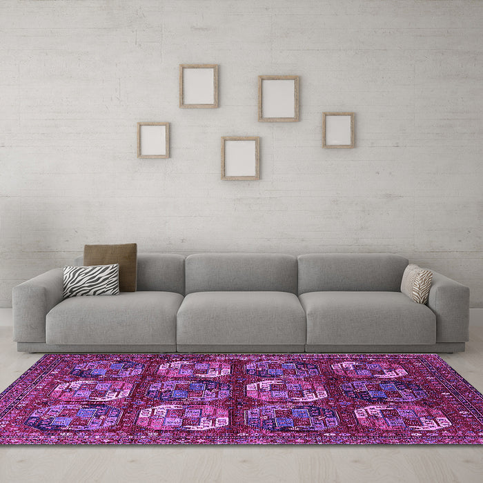 Machine Washable Oriental Purple Industrial Area Rugs in a Living Room, wshurb2310pur