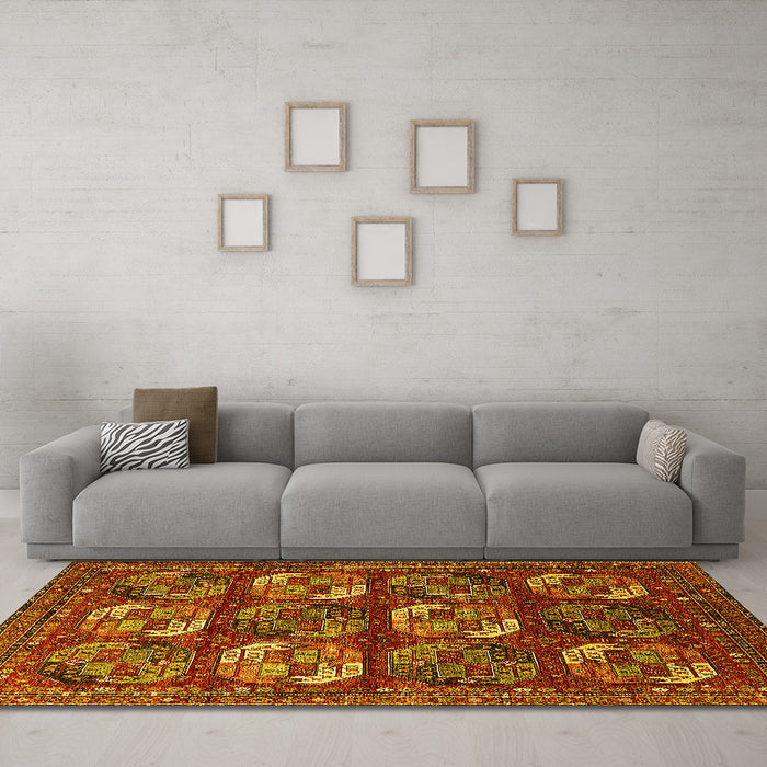 Machine Washable Oriental Yellow Industrial Rug in a Living Room, wshurb2310yw