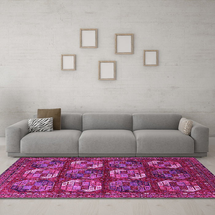 Machine Washable Oriental Pink Industrial Rug in a Living Room, wshurb2310pnk