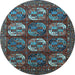 Round Machine Washable Oriental Light Blue Industrial Rug, wshurb2310lblu