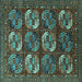 Square Machine Washable Oriental Turquoise Industrial Area Rugs, wshurb2310turq
