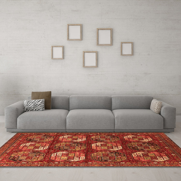 Machine Washable Oriental Orange Industrial Area Rugs in a Living Room, wshurb2310org