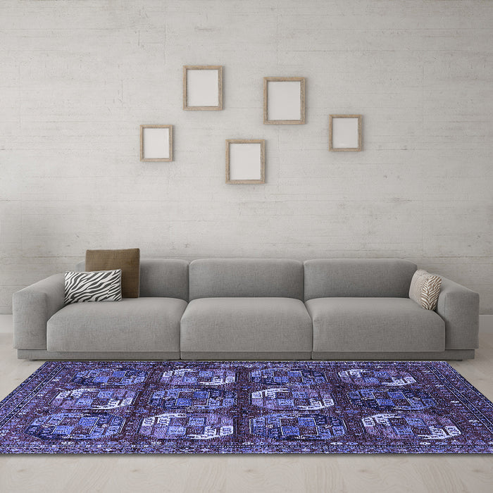 Machine Washable Oriental Blue Industrial Rug in a Living Room, wshurb2310blu