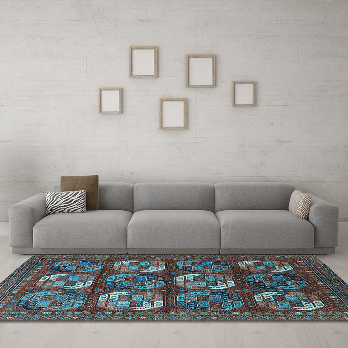 Machine Washable Oriental Light Blue Industrial Rug in a Living Room, wshurb2310lblu
