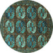 Round Machine Washable Oriental Turquoise Industrial Area Rugs, wshurb2310turq