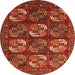 Round Machine Washable Oriental Orange Industrial Area Rugs, wshurb2310org