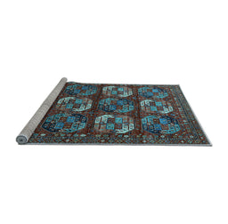 Sideview of Machine Washable Oriental Light Blue Industrial Rug, wshurb2310lblu