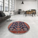 Round Mid-Century Modern Pink Oriental Rug in a Office, urb2311