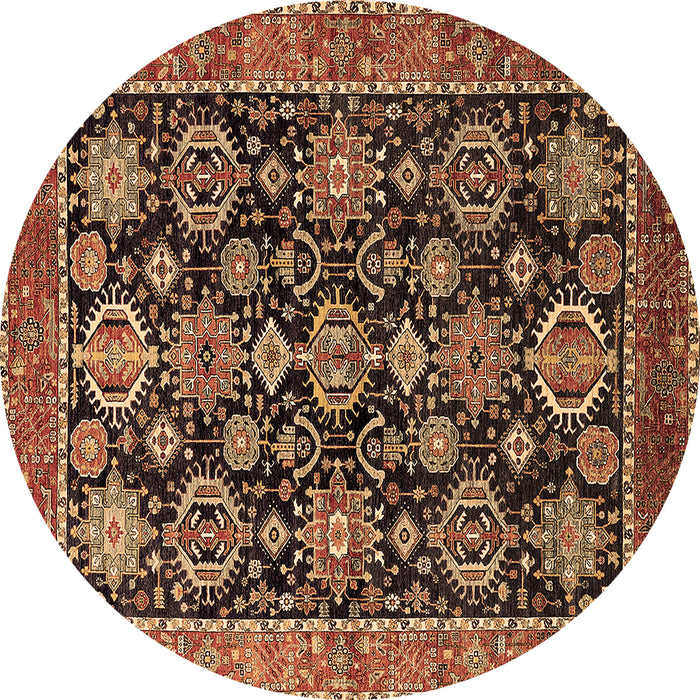 Round Machine Washable Oriental Brown Industrial Rug, wshurb2311brn