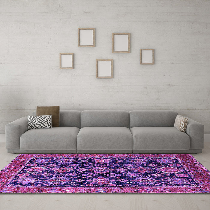 Machine Washable Oriental Purple Industrial Area Rugs in a Living Room, wshurb2311pur