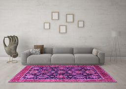 Machine Washable Oriental Pink Industrial Rug in a Living Room, wshurb2311pnk