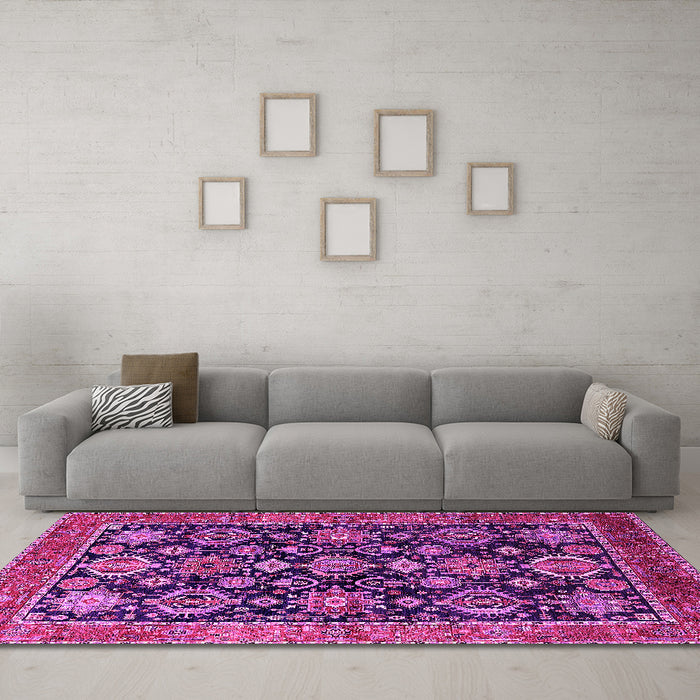 Machine Washable Oriental Pink Industrial Rug in a Living Room, wshurb2311pnk