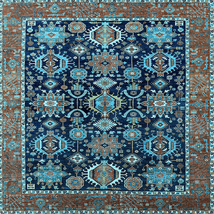 Square Machine Washable Oriental Light Blue Industrial Rug, wshurb2311lblu