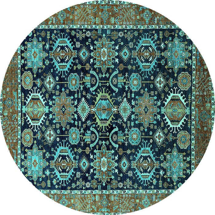 Round Machine Washable Oriental Turquoise Industrial Area Rugs, wshurb2311turq