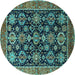 Round Machine Washable Oriental Turquoise Industrial Area Rugs, wshurb2311turq