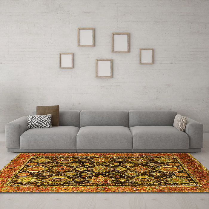 Machine Washable Oriental Yellow Industrial Rug in a Living Room, wshurb2311yw