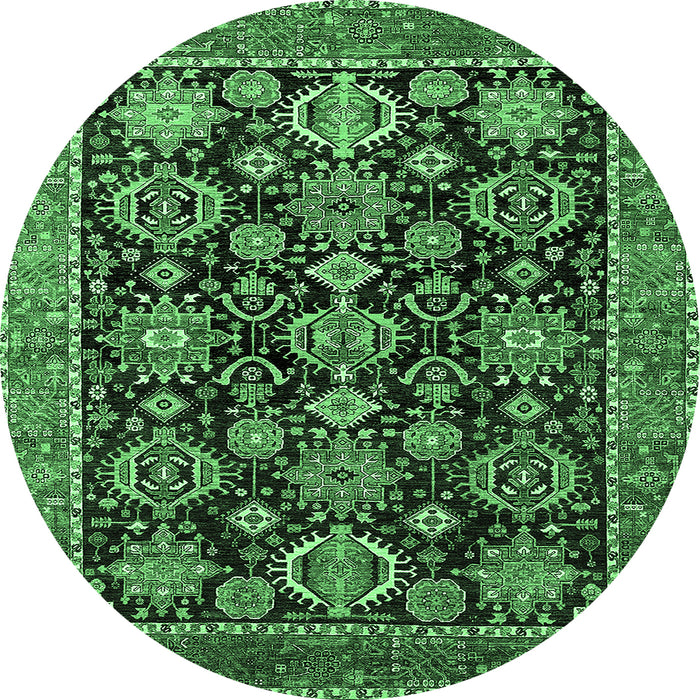 Round Machine Washable Oriental Emerald Green Industrial Area Rugs, wshurb2311emgrn