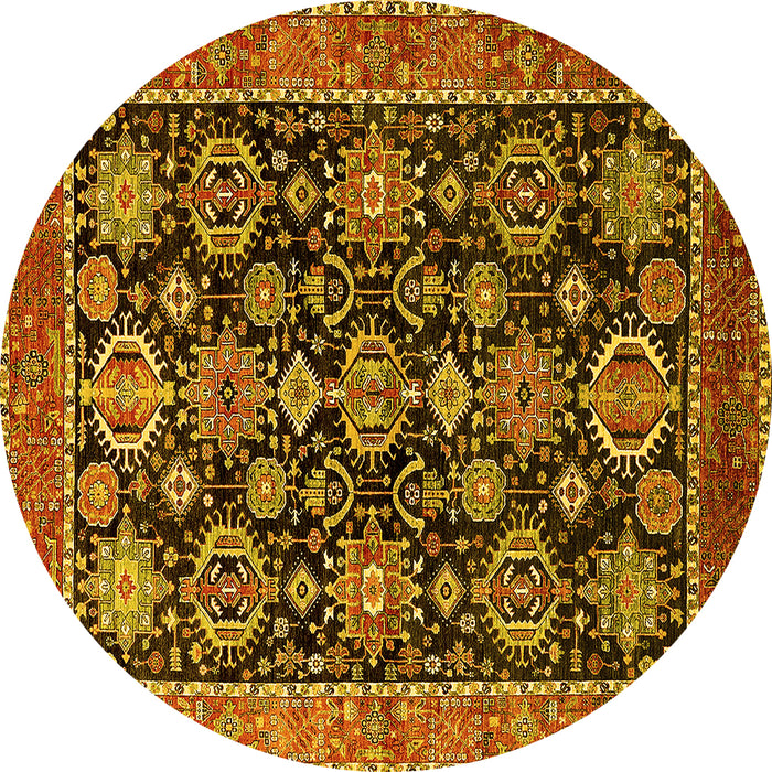 Round Machine Washable Oriental Yellow Industrial Rug, wshurb2311yw
