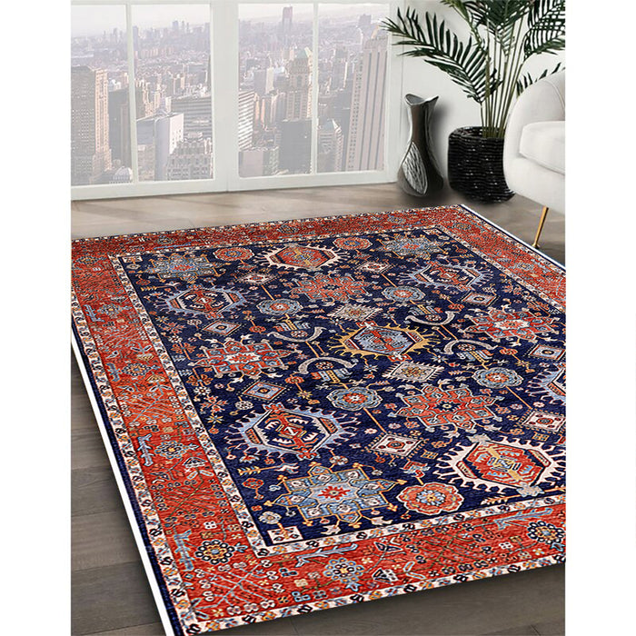 Mid-Century Modern Pink Oriental Rug in Family Room, urb2311