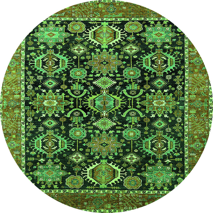 Round Machine Washable Oriental Green Industrial Area Rugs, wshurb2311grn