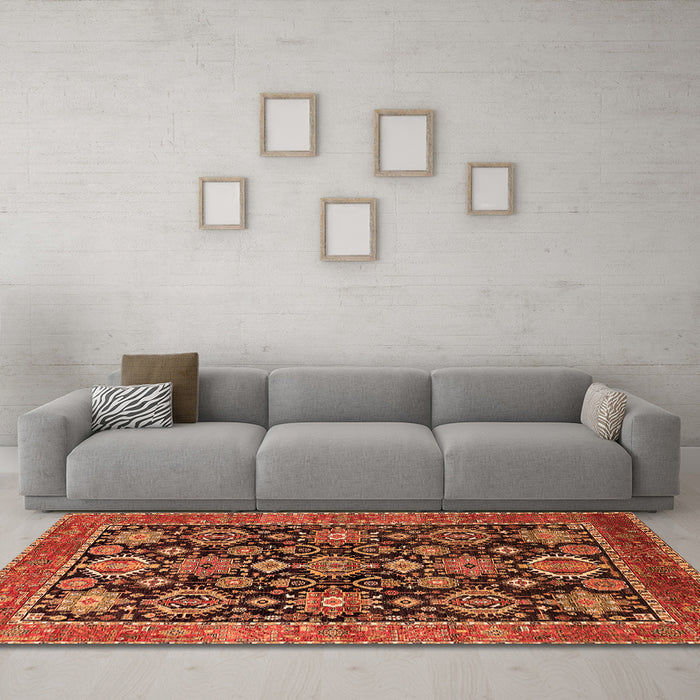 Machine Washable Oriental Orange Industrial Area Rugs in a Living Room, wshurb2311org