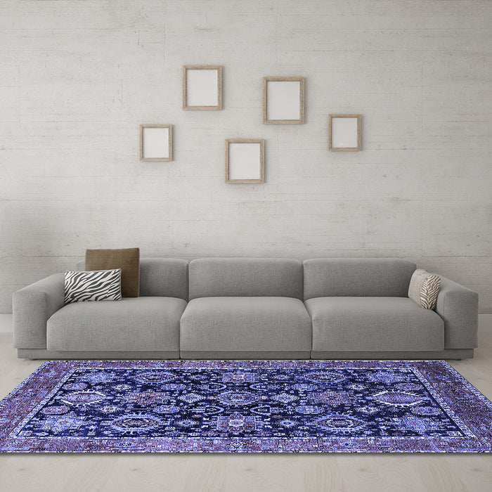 Machine Washable Oriental Blue Industrial Rug in a Living Room, wshurb2311blu