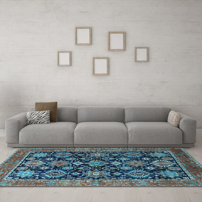 Machine Washable Oriental Light Blue Industrial Rug in a Living Room, wshurb2311lblu