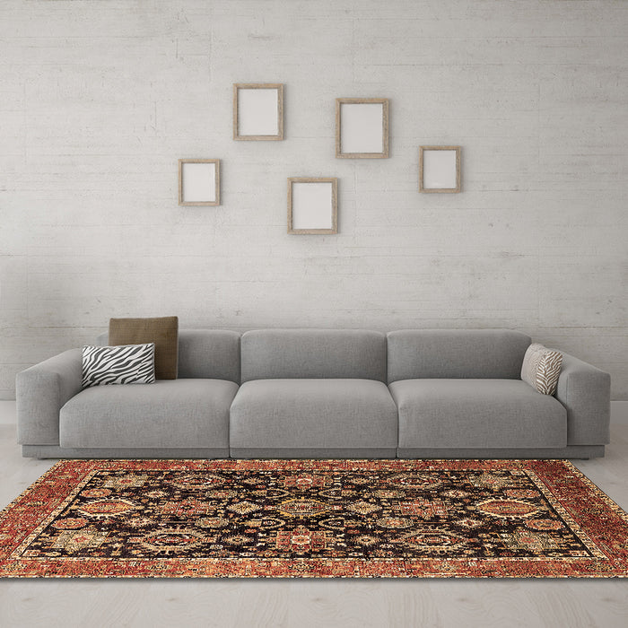 Machine Washable Oriental Brown Industrial Rug in a Living Room,, wshurb2311brn