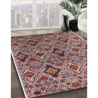 Mid-Century Modern Khaki Rose Pink Oriental Rug, urb2312