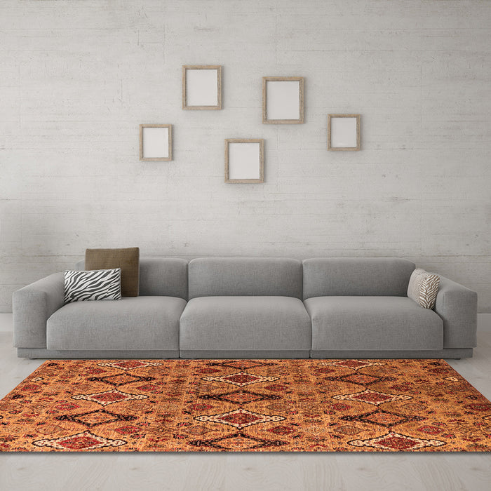 Machine Washable Oriental Orange Industrial Area Rugs in a Living Room, wshurb2312org
