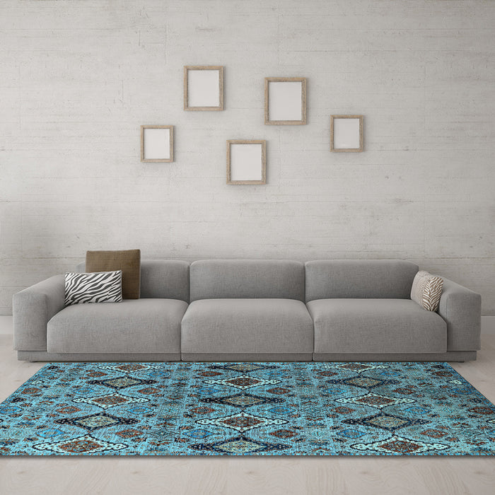 Machine Washable Oriental Light Blue Industrial Rug in a Living Room, wshurb2312lblu