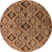 Round Machine Washable Oriental Brown Industrial Rug, wshurb2312brn