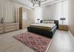 Mid-Century Modern Khaki Rose Pink Oriental Rug in a Bedroom, urb2312