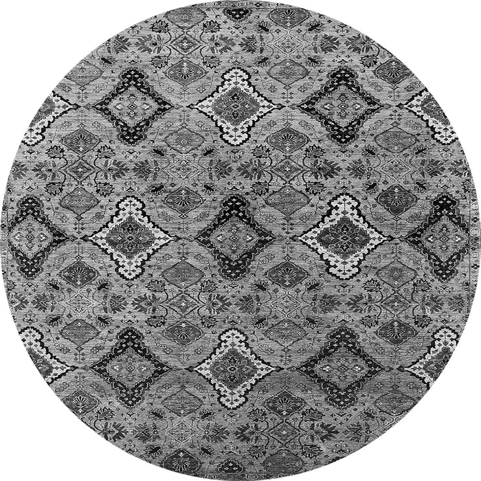 Round Machine Washable Oriental Gray Industrial Rug, wshurb2312gry