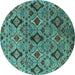 Round Machine Washable Oriental Turquoise Industrial Area Rugs, wshurb2312turq
