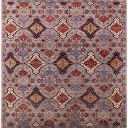 Square Mid-Century Modern Khaki Rose Pink Oriental Rug, urb2312