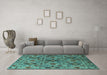 Machine Washable Oriental Turquoise Industrial Area Rugs in a Living Room,, wshurb2312turq