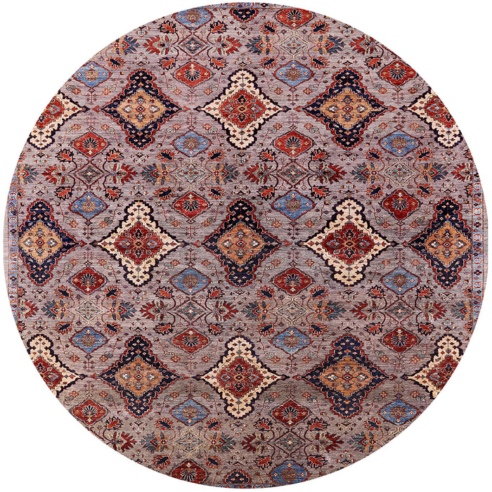 Round Mid-Century Modern Khaki Rose Pink Oriental Rug, urb2312